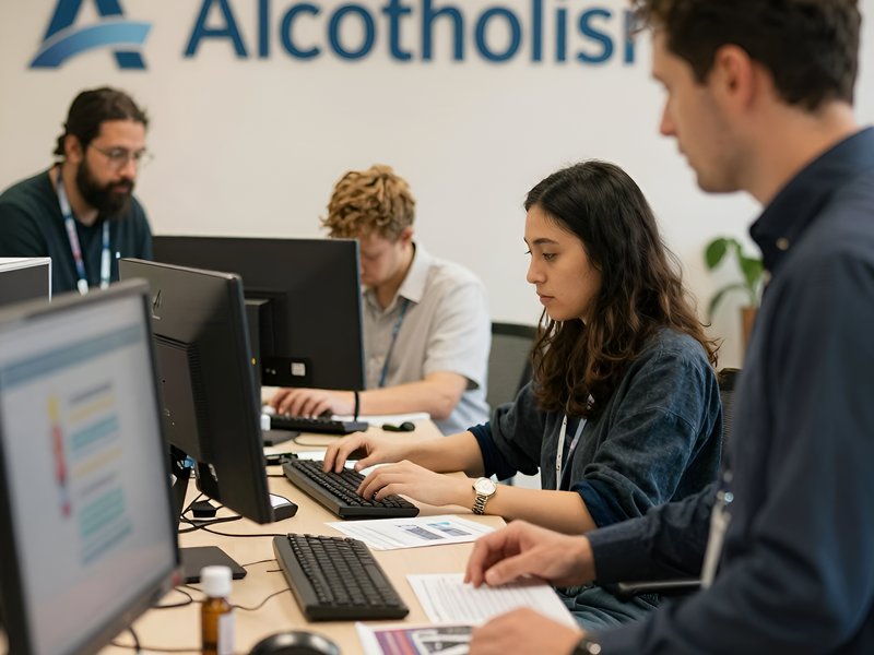 Команда специалистов Все Про Алко за работой в офисе при лечении алкоголизма для бизнесменов